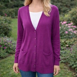 Nordstrom Purple Cashmere Silk Cardigan Classic Preppy Luxury Old Money S